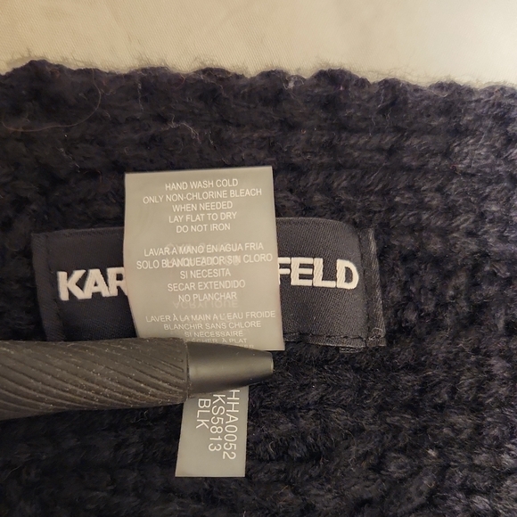 Karl Lagerfeld Black Pearl-Embellished Cable Knit Women's Sweater - Picture 4 of 4